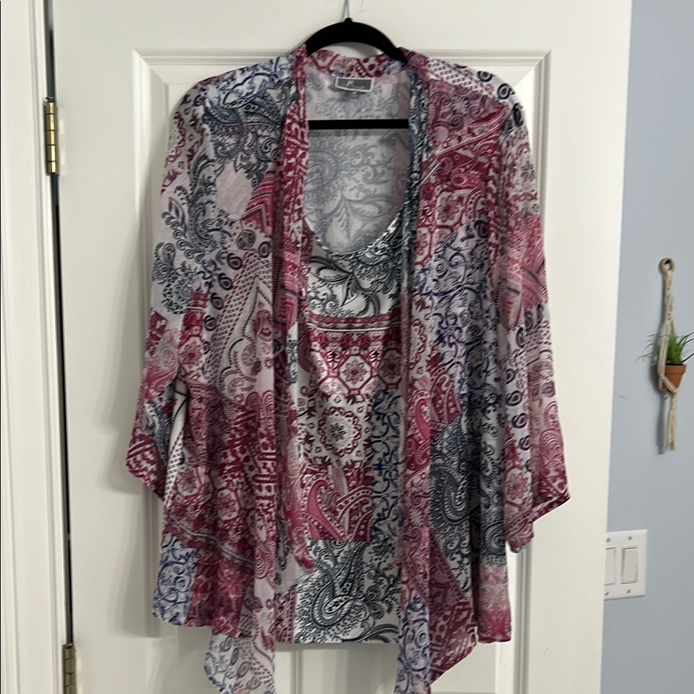 JM Collection Floral Sheer Kimono and Blouse set built in